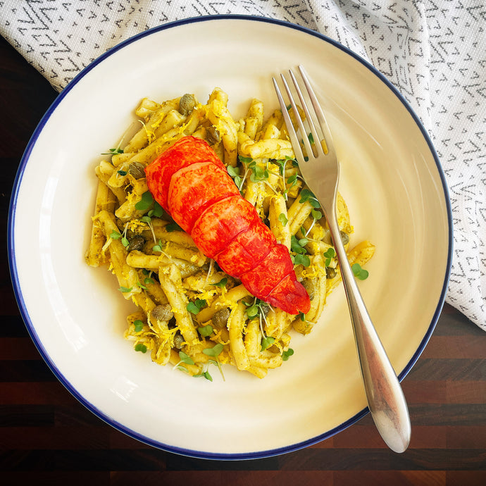 Casarecce Pasta With Pesto And Lobster Tail